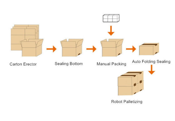 IP65 Verpackungslinie mit Gehäuse Karton-Tasche-Box Erektor Klappdichtungsdichtungs-Palletizer-System